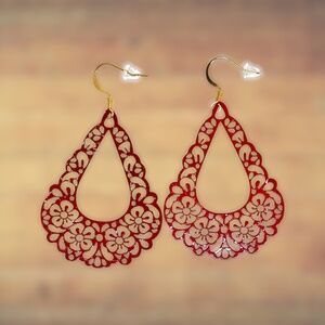 New Indio Jewelry Red Enamel Metal Teardrop Earrings #2140